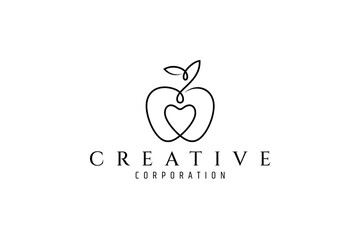 apple logo with heart shape combination in linear design concept