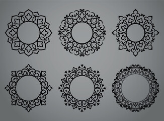 Set of decorative frames Elegant vector element for design in Eastern style, place for text. Floral black and gray borders. Lace illustration for invitations and greeting cards