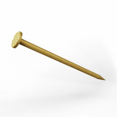 Golden Nail on White Background. 3D Illustration. File with Clipping Path.
