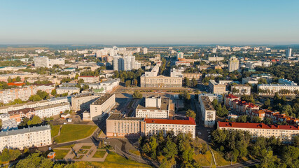 Fototapeta na wymiar Oryol, Russia. Government of the Oryol region. Lenin Square. History center. View of the city from the air, Aerial View