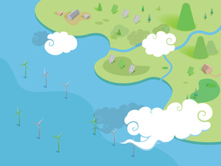 under sky_A002_eco village and sea shows the eco concept from the top view vector illustration graphic EPS 10