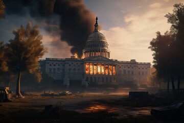 Chaos, the United States Capitol burning, generative ai - obrazy, fototapety, plakaty