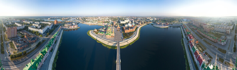 Yoshkar-Ola, Russia. Panorama of the city center in the morning. Aerial view. Panorama 360