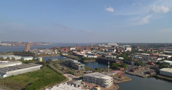 Birkenhead aerial pass overlooking East towards Liverpool and the River Mersey