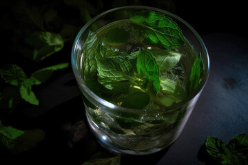 Mahito with mint in a glass. Generative AI