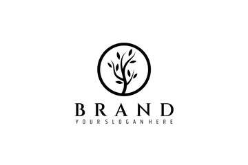 tree or plant branch logo in flat design style in circle frame