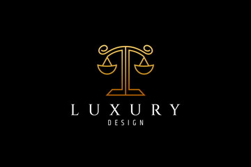 law scale or justice scale logo with luxurious and elegant design style and covered in gold color