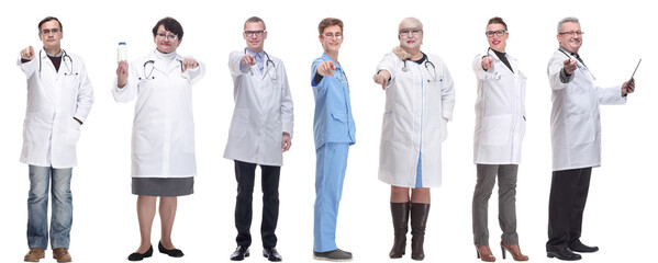 group of doctors in full length isolated on white