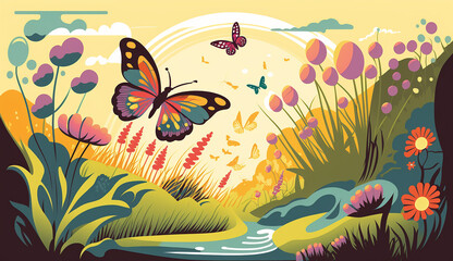 Naklejka na ściany i meble Butterfly Magic A Playful Illustration of a Summer. Generative AI