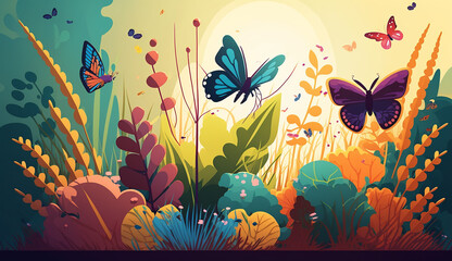 Fototapeta na wymiar Butterfly Magic A Playful Illustration of a Summer. Generative AI