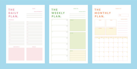 3 set Daily Weekly Monthly Planner. Simple and easy to plan your day.