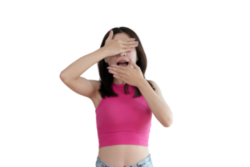 Asian women covering their eyes with their hands means not acknowledging or pretending not to see, Use your second hand to cover your eyes, Fear of socializing, I don't want to know the stories.