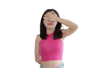 Asian women covering their eyes with their hands means not acknowledging or pretending not to see, Use your second hand to cover your eyes, Fear of socializing, I don't want to know the stories.