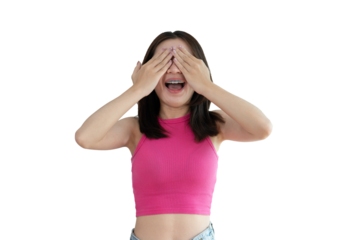 Asian women covering their eyes with their hands means not acknowledging or pretending not to see, Use your second hand to cover your eyes, Fear of socializing, I don't want to know the stories.