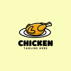 Vector Logo Illustration Chicken Simple Mascot Style.