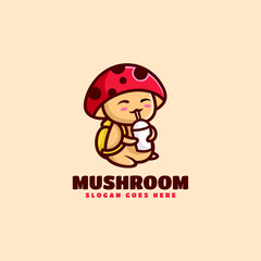 Vector Logo Illustration Mushroom Mascot Cartoon Style.