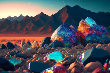 AI生成によるカラフルな空想上の天然石、Generative AI