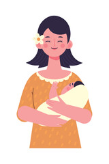 Smiling mom with baby cute cartoon