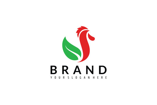 green rooster logo with flat design style in green and red color