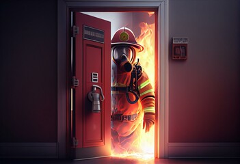 Fire prevention door, 3D Illustration. Generative AI