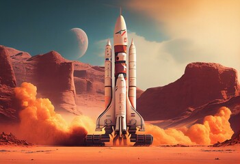 space rocket on mars. Generative AI
