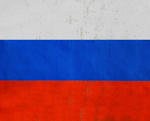 Russian Federation Flag Painted on Concrete Wall. tricolor - white, blue, red background.