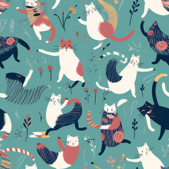 seamless pattern of cat and stuff vector created with Generative AI technology