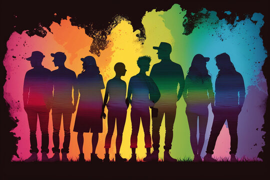 Silhouette of LGBTQ people as concept of homosexuality, lesbianism, asexuality, bisexuality. Generative ai