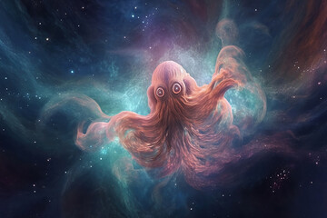 Naklejka premium abstract illustration of giant octopus in space