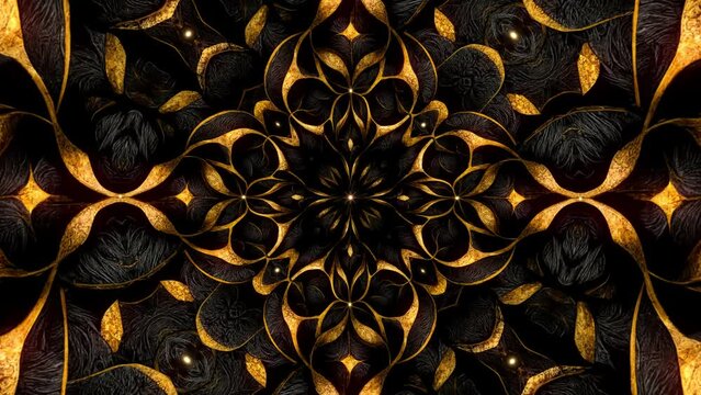 Gorgeous black and gold floral pattern art background loop