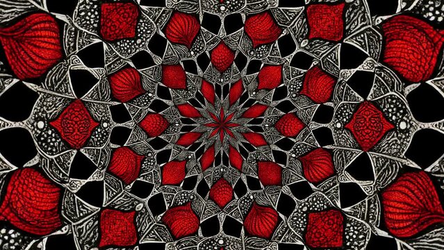 Intricate Red and black Zen pattern tessellation art loop