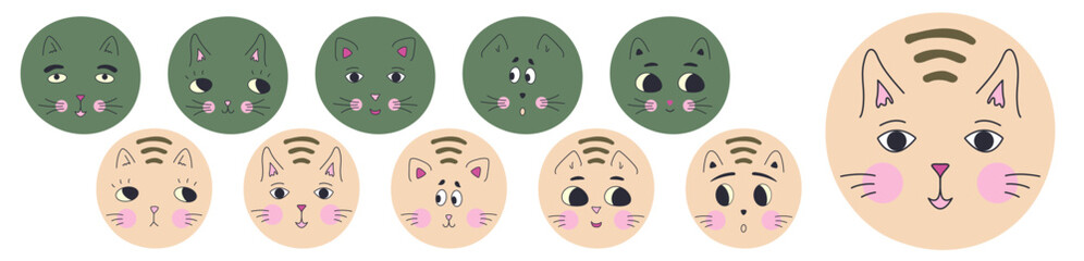 Funny cat face, abstract personage, mascot design, funny face, cute icon.