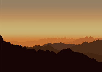 mountains landscape vector in nature with an orange tone.