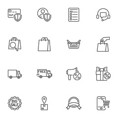 Online shopping and ecommerce line icons set
