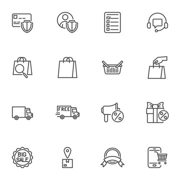 Online shopping and ecommerce line icons set