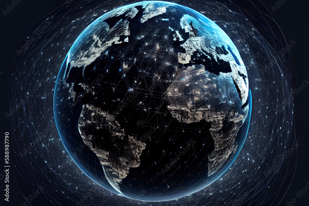 Wall mural amazing global network for the exchange of data on the planet earth. generative ai