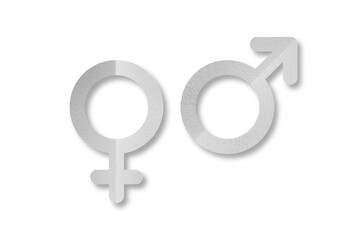 White paper cut male and female symbols isolated on transparent background.