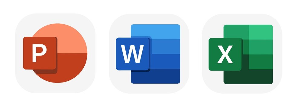Set mobile app logos of Microsoft word, excel, and powerpoint for smart phone