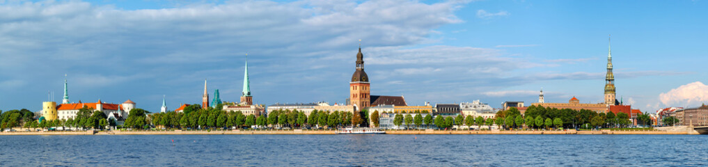 Panoramic view across river of Riga, capital of Latvia