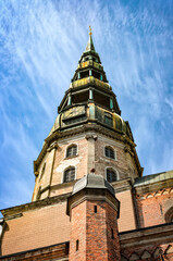St Peters Church in Riga. Built in 15th century medieval church with 123m-high steeple.