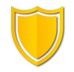 yellow paper shield Paper cut out shield shape isolated on transparent background.