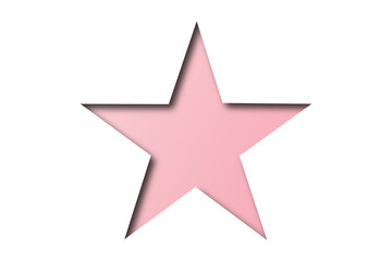 Pink paper cut into star shape isolated on transparent background.