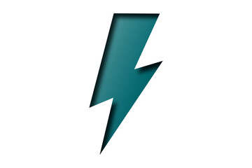Green paper cut lightning shape. Lightning. Isolated on transparent background.