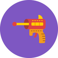 Space Gun Multicolor Circle Flat Icon