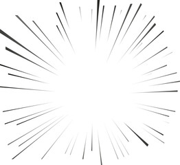 Fototapeta premium Manga radial focus speed lines for comic effect. Motion and action focus flash strip lines for anime comic book. Vector background illustration of black ray manga frame or splash and explosion.