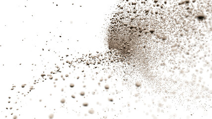 falling debris, dust and rubble isolated on transparent background with depth of field 