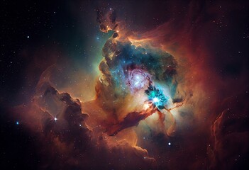 Nebula on the background of space space with bright stars. Generative AI