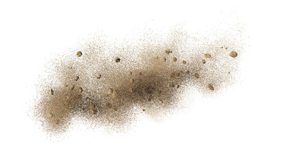 flying dust and debris, dirt cloud close-up, isolated on transparent background