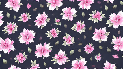 Fototapeta na wymiar simple seamless Watercolor pink Flowers Black background themed pattern, seamless floral pattern, seamless pattern with pink flowers