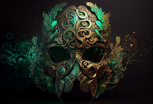 Saint Patricks Day Ornate Mask Image created with Generative AI technology